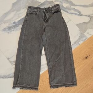 Womens Uniqlo Gray Wide-Leg Jeans - Classic Casual Style, Fringe Hem, 26, GUC